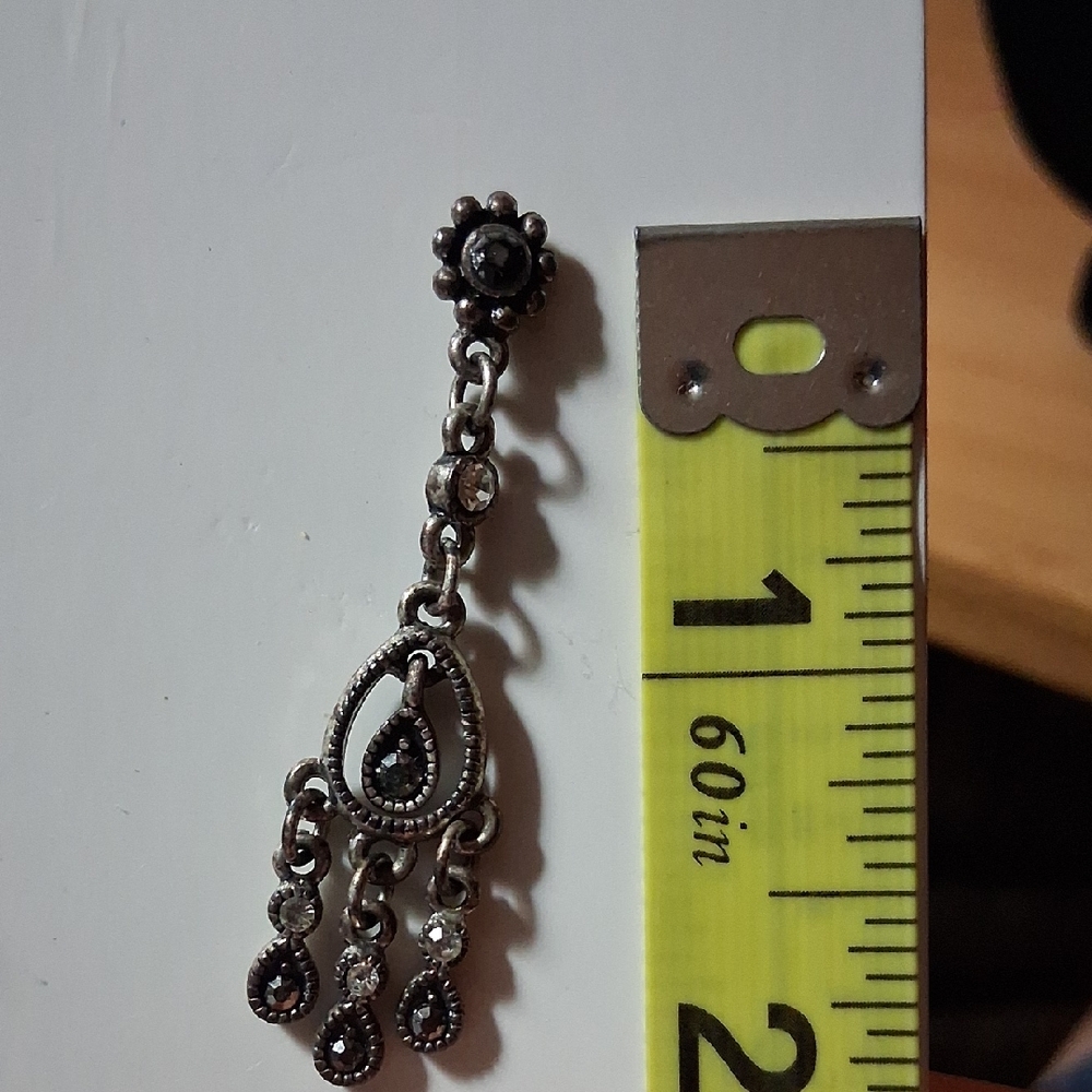 Silver and Black Dangle Earrings, Pierced Ears